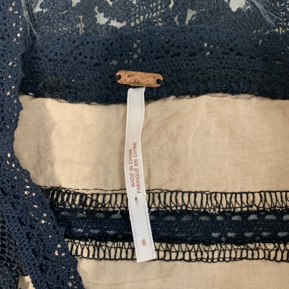 Free People Crochet My Heart Mini Dress Navy Size 6 - Picture 6 of 6